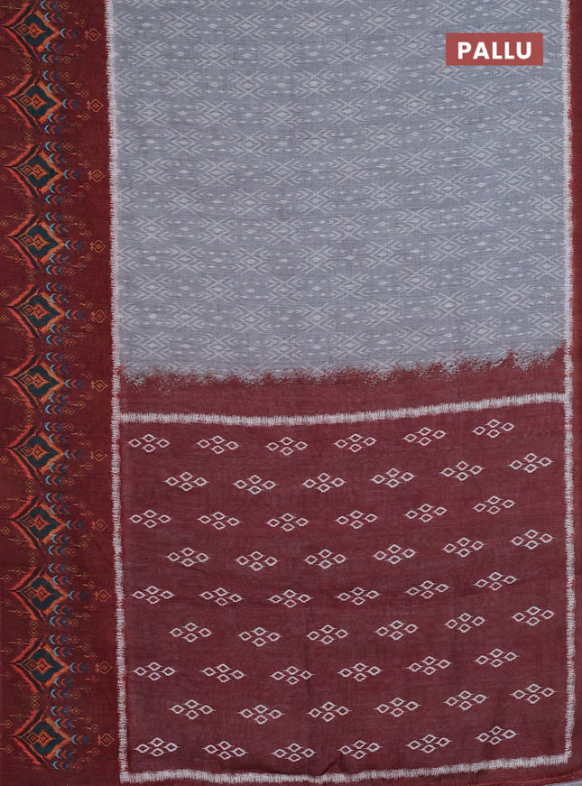 Semi linen saree grey and brown with allover ikat prints and long printed border