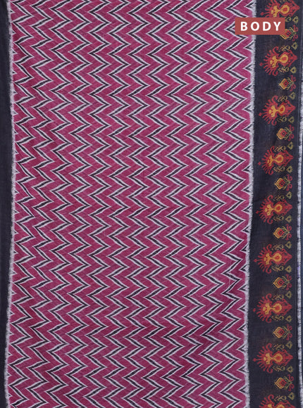 Semi linen saree mauve pink and elephant grey with allover zig zag ikat prints and long printed border