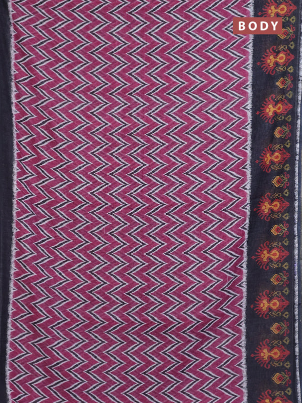 Semi linen saree mauve pink and elephant grey with allover zig zag ikat prints and long printed border