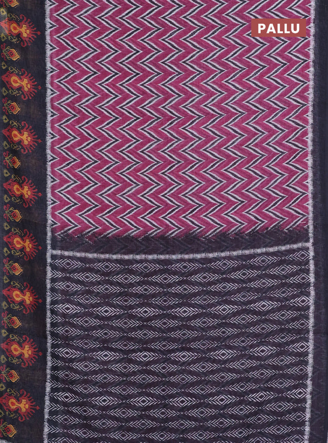 Semi linen saree mauve pink and elephant grey with allover zig zag ikat prints and long printed border