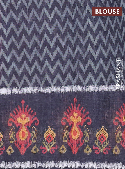 Semi linen saree mauve pink and elephant grey with allover zig zag ikat prints and long printed border