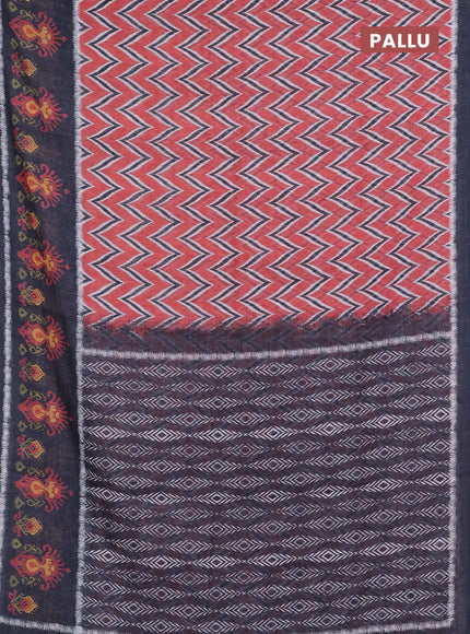 Semi linen saree rustic orange and elephant grey with allover zig zag ikat prints and long printed border