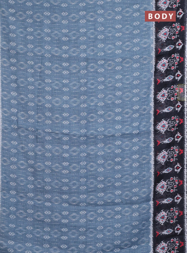 Semi linen saree grey and black with allover ikat prints and long printed border