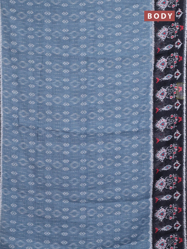 Semi linen saree grey and black with allover ikat prints and long printed border