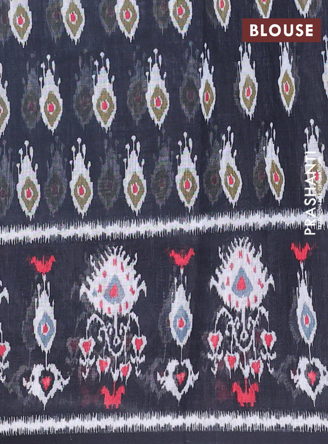 Semi linen saree grey and black with allover ikat prints and long printed border