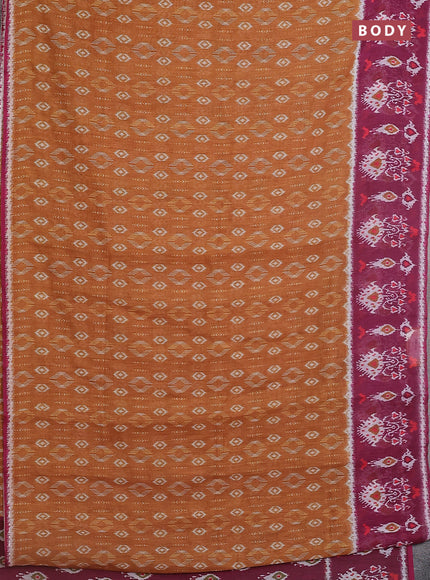 Semi linen saree dark mustard and wine shade with allover ikat prints and long printed border