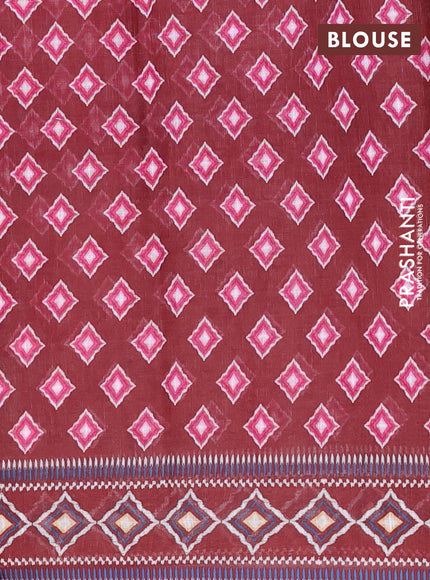 Semi linen saree pink and brown with allover ikat butta prints and printed border