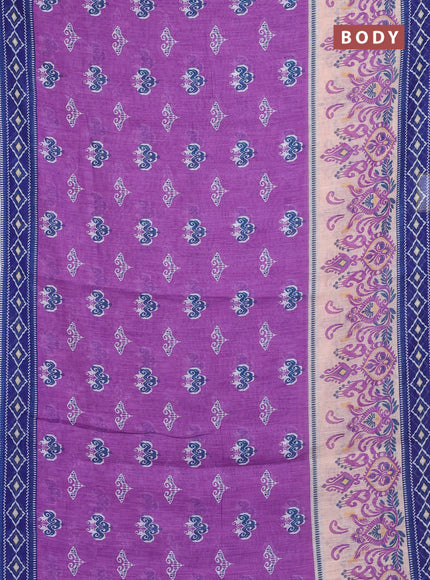 Semi linen saree lavender and blue with allover ikat butta prints and printed border