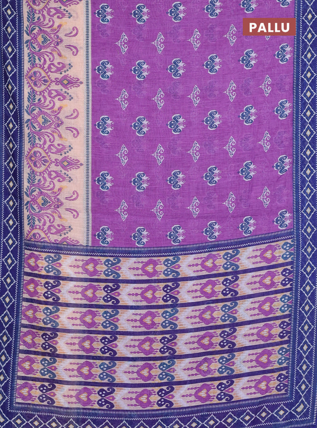 Semi linen saree lavender and blue with allover ikat butta prints and printed border