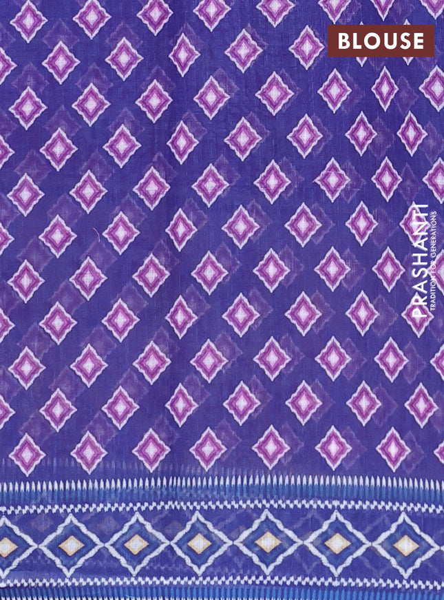 Semi linen saree lavender and blue with allover ikat butta prints and printed border