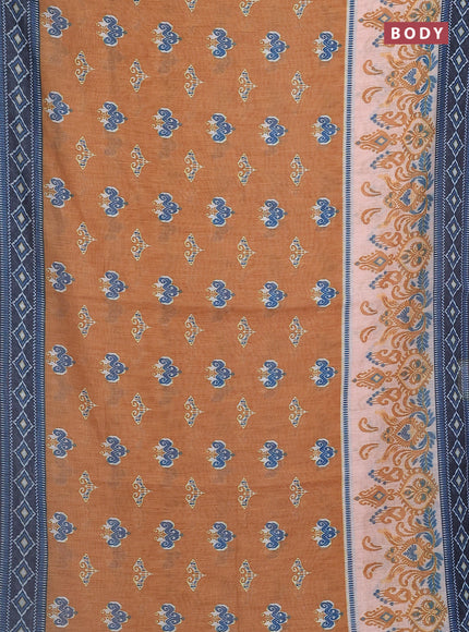 Semi linen saree dark mustard and elephant grey with allover ikat butta prints and printed border