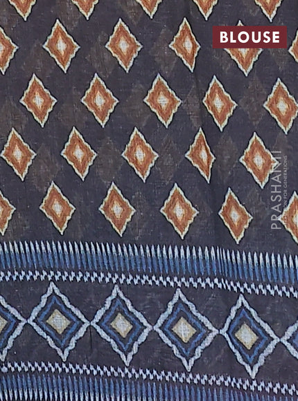 Semi linen saree dark mustard and elephant grey with allover ikat butta prints and printed border