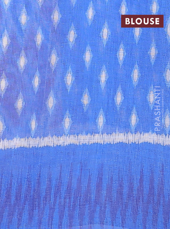 Semi linen saree off white rust and blue with allover ikat prints and printed border