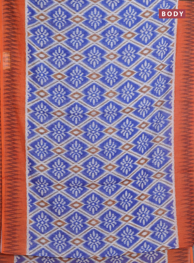 Semi linen saree blue and orange with allover ikat prints and printed border