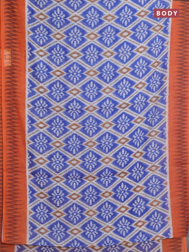 Semi linen saree blue and orange with allover ikat prints and printed border