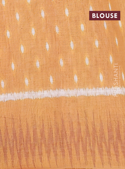 Semi linen saree off white pink and mustard yellow with allover ikat prints and printed border