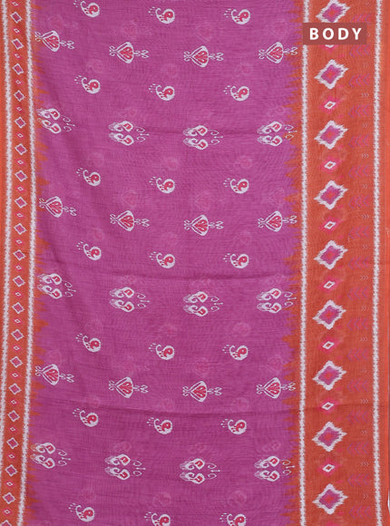 Semi linen saree purple and rust shade with allover ikat butta prints and long printed border