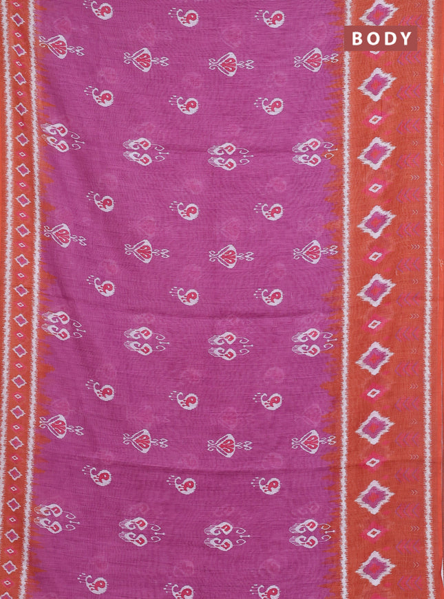Semi linen saree purple and rust shade with allover ikat butta prints and long printed border