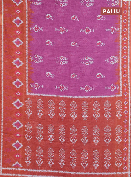 Semi linen saree purple and rust shade with allover ikat butta prints and long printed border