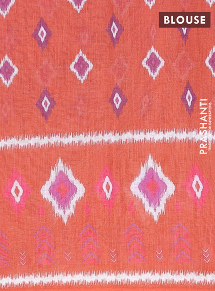 Semi linen saree purple and rust shade with allover ikat butta prints and long printed border