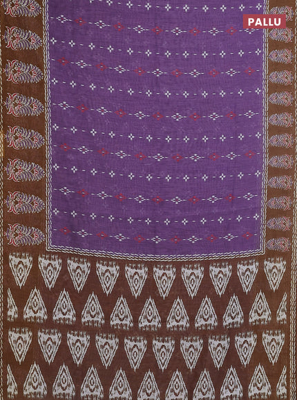 Semi linen saree violet shade and dark mustard with allover ikat prints and long printed border