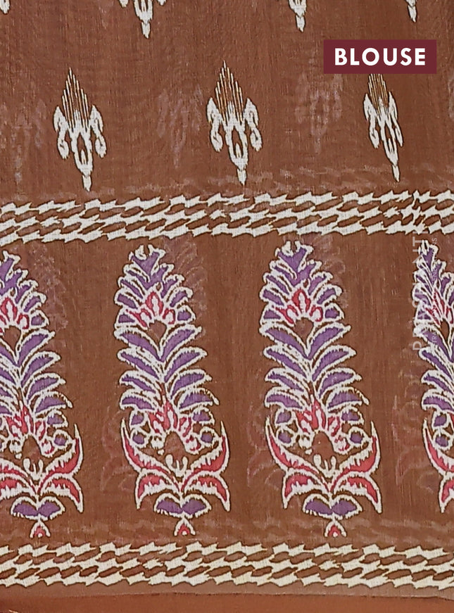 Semi linen saree violet shade and dark mustard with allover ikat prints and long printed border