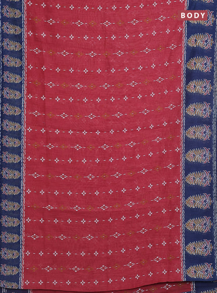 Semi linen saree maroon and blue with allover ikat prints and long printed border