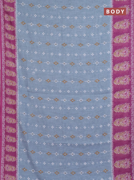 Semi linen saree grey and wine shade with allover ikat prints and long printed border