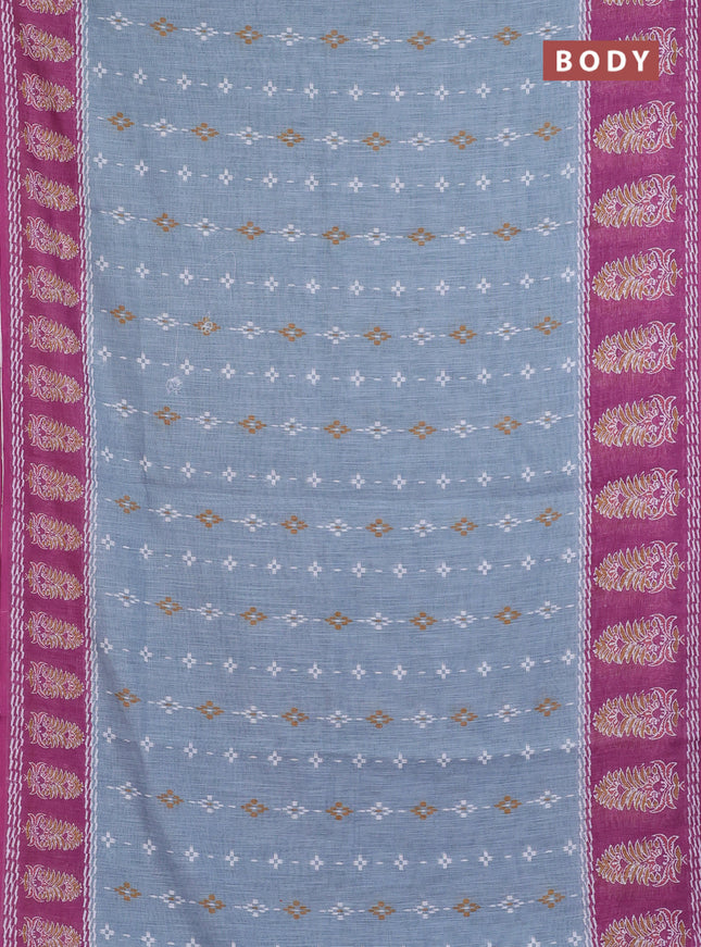 Semi linen saree grey and wine shade with allover ikat prints and long printed border