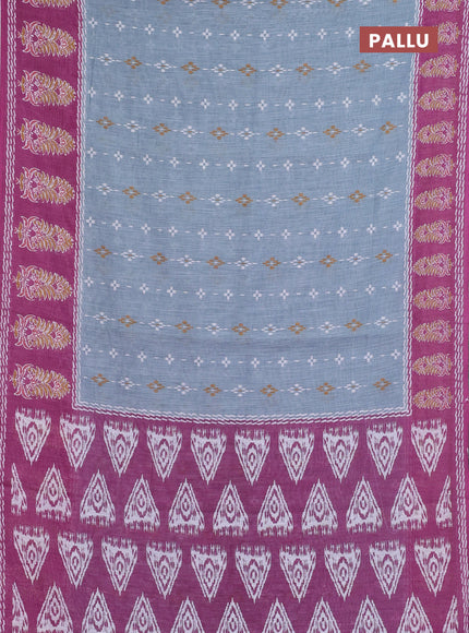 Semi linen saree grey and wine shade with allover ikat prints and long printed border