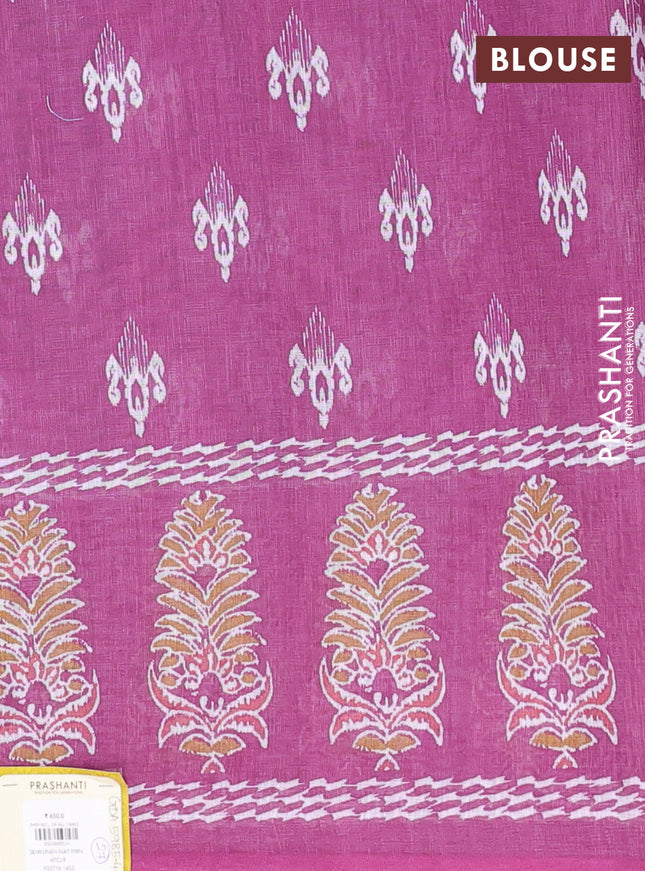 Semi linen saree grey and wine shade with allover ikat prints and long printed border