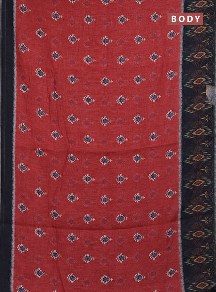 Semi linen saree rustic maroon and black with allover ikat butta prints and long printed border