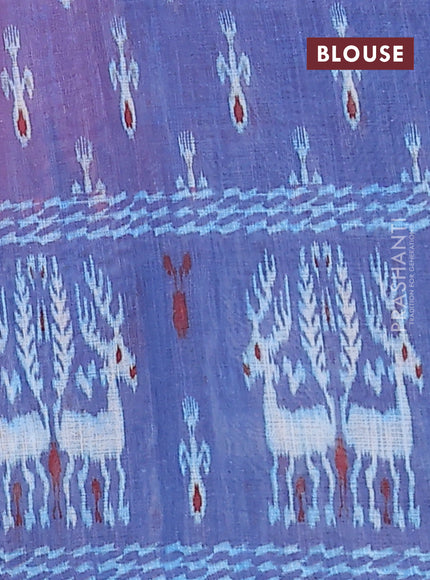 Semi linen saree pastel pink and blue with allover ikat butta prints and long printed border