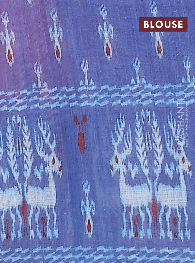 Semi linen saree pastel pink and blue with allover ikat butta prints and long printed border