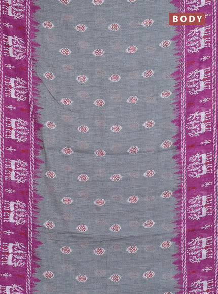 Semi linen saree grey and purple with allover ikat butta prints and long printed border