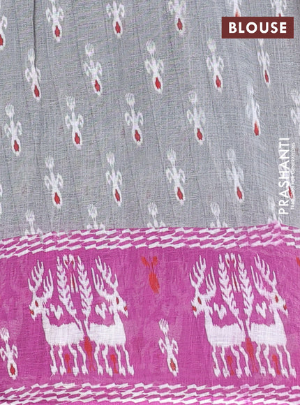 Semi linen saree grey and purple with allover ikat butta prints and long printed border