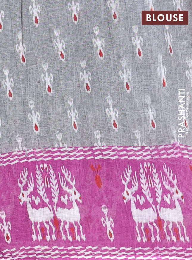 Semi linen saree grey and purple with allover ikat butta prints and long printed border