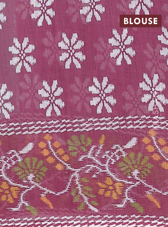 Semi linen saree grey and wine shade with allover ikat butta prints and long printed border