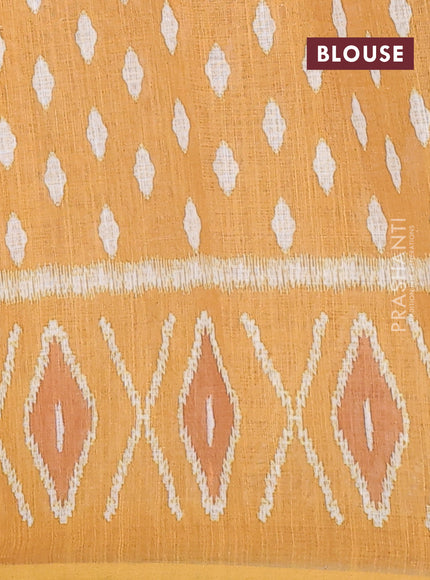 Semi linen saree brown and mustard yellow with allover ikat butta prints and printed border