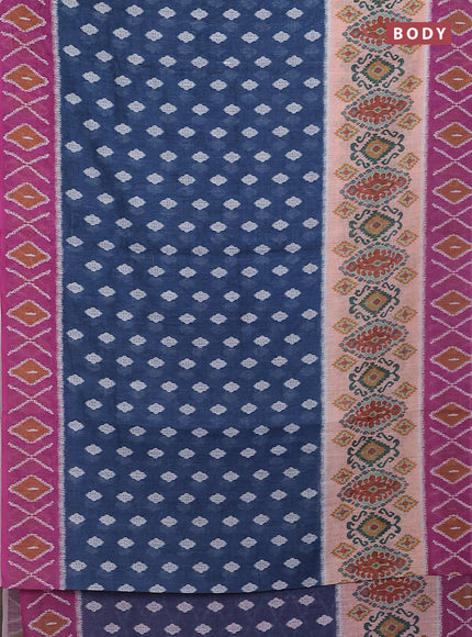 Semi linen saree peacock blue and pink shade with allover ikat butta prints and printed border