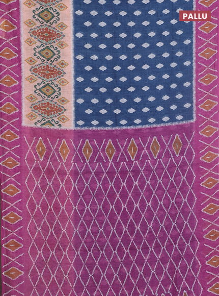 Semi linen saree peacock blue and pink shade with allover ikat butta prints and printed border