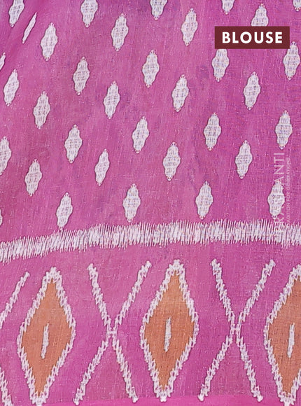 Semi linen saree peacock blue and pink shade with allover ikat butta prints and printed border