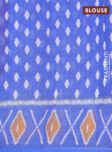 Semi linen saree wine shade and blue with allover ikat butta prints and printed border
