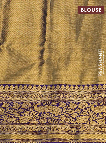Kanchipuram tissue silk saree light green and blue with allover zari woven brocade weaves and zari woven border