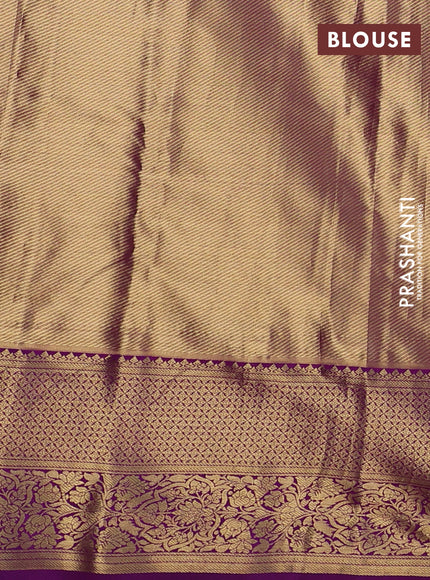 Kanchipuram silk saree light green and purple with allover zari woven brocade weaves and zari woven border