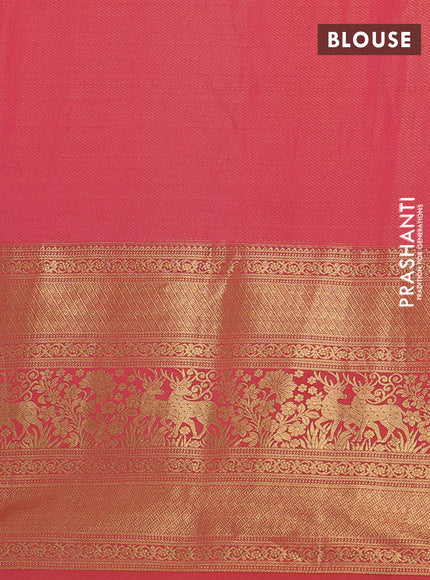 Kanchipuram silk saree light pink and peach orange with allover zari woven brocade weaves and zari woven border