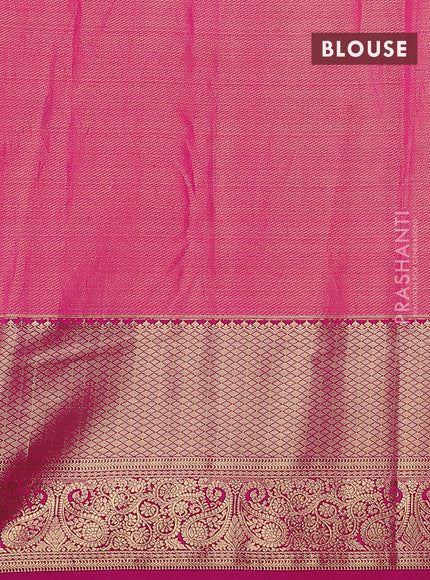 Kanchipuram silk saree pinkish orange and pink with allover zari woven brocade weaves and zari woven border