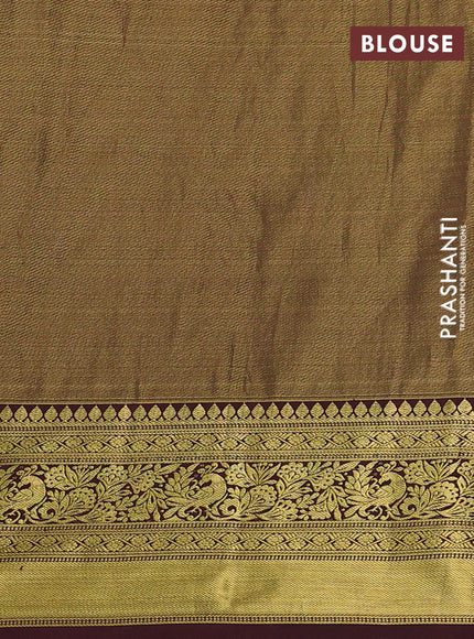 Kanchipuram tissue silk saree sandal and deep maroon with allover zari woven brocade weaves and zari woven border