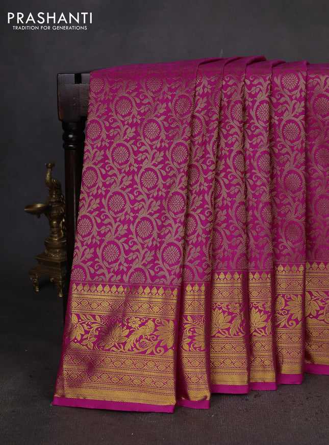 Kanchipuram silk saree pink with allover zari woven brocade weaves and zari woven border