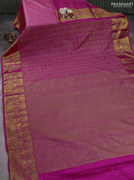 Kanchipuram silk saree pink with allover zari woven brocade weaves and zari woven border
